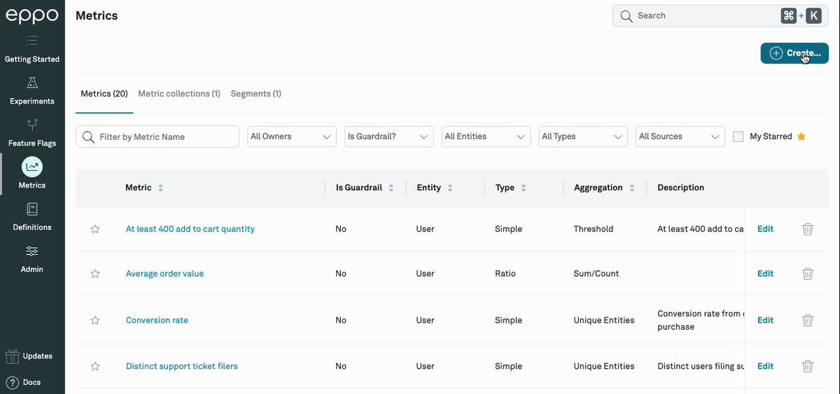 Creating a metric collection